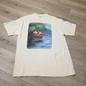 Vtg Paw Paw Lake Michigan 100 Years Resort Rick Rasmussen Print Sz Lg Shirt READ